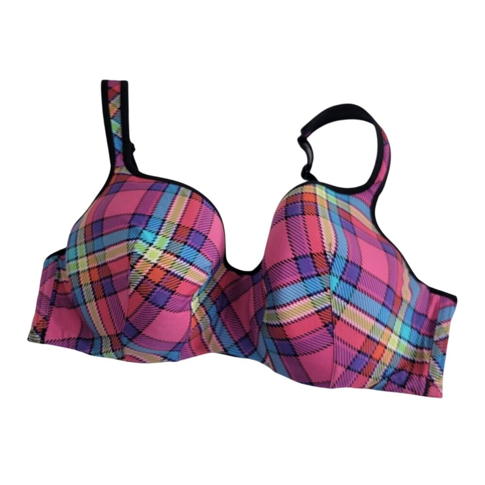 Cacique Pink Multicolor Plaid Underwire Bra with Blue & Yellow Accents